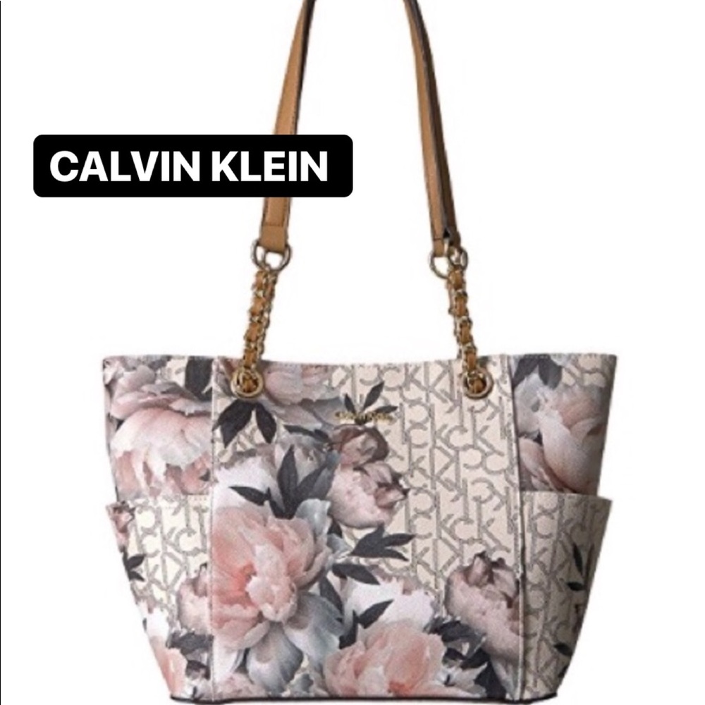 2 LEFT! NWT CALVIN KLEIN PEONY MONOGRAM CHAIN TOTE
